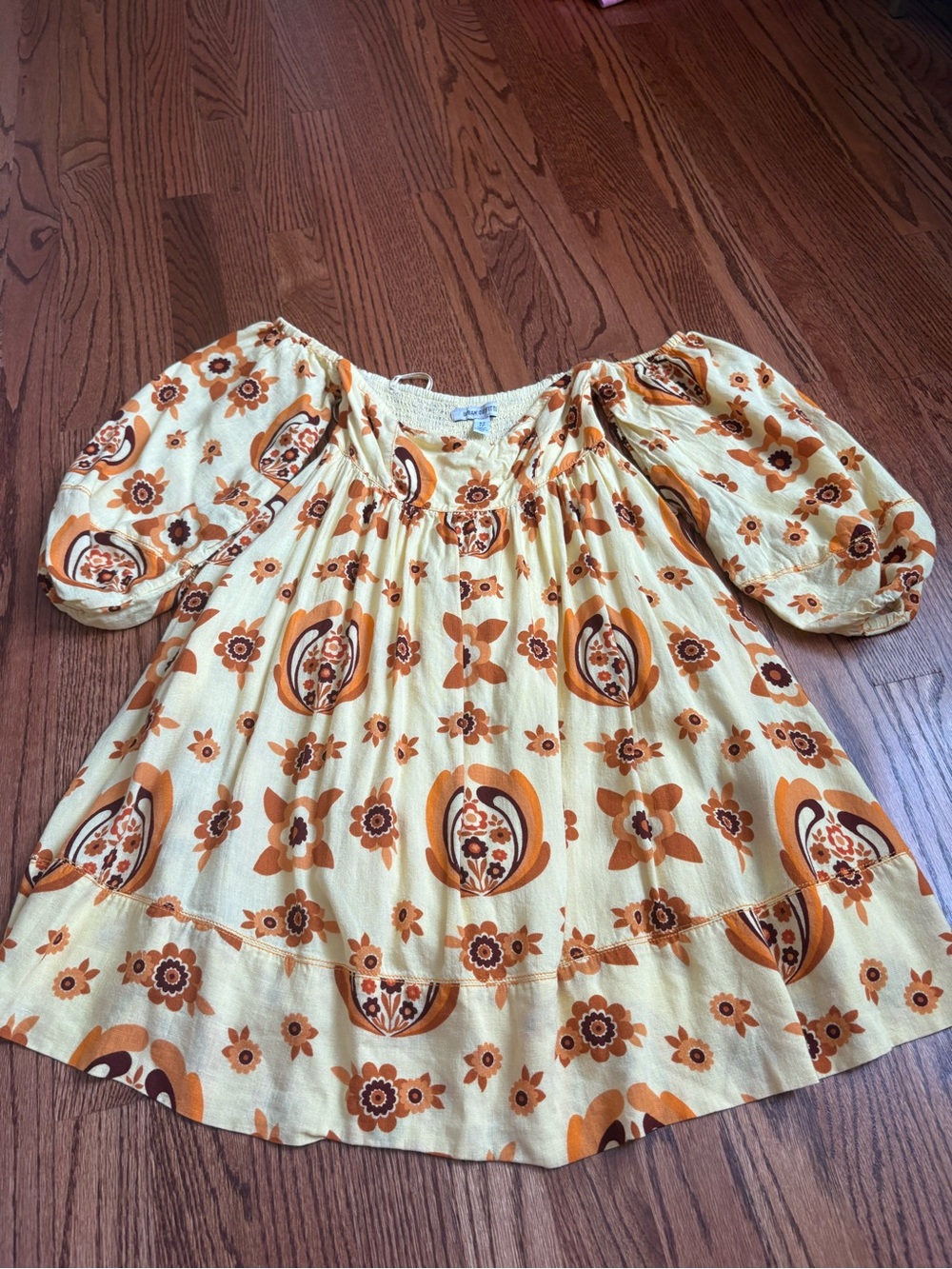 Yellow Floral Puff-Sleeve dress